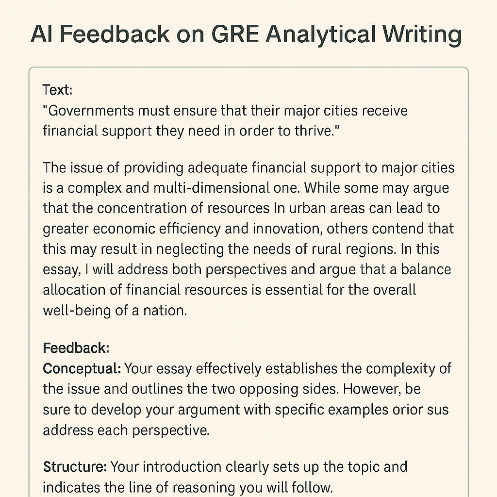 AI feedback on GRE Analytical Writing essay using Writefull
